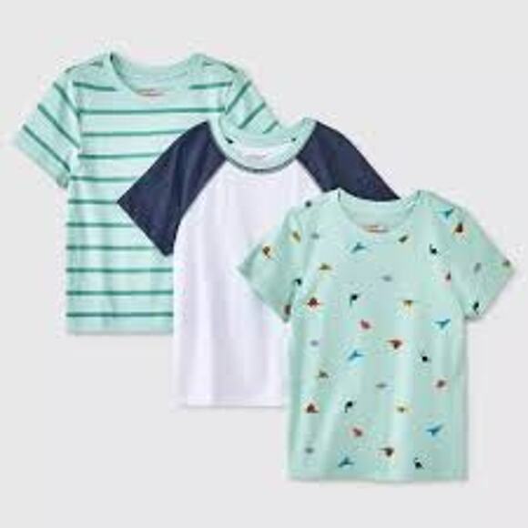 Cat and Jack Boys 3T Tee Shirts Pack of 3 Dinosaurs Blue NEW - Picture 1 of 6